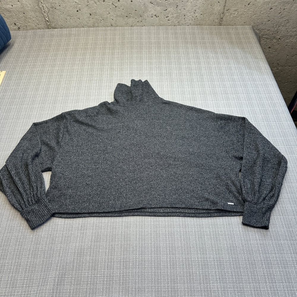 Hollister Cropped Sweater Small Grey Ribbed Balloon Sleeve Oversize Boxy